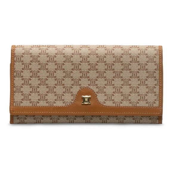 Celine long wallet macadam beige PVC x leather Authentic bifold canvas tan cream - Picture 1 of 5